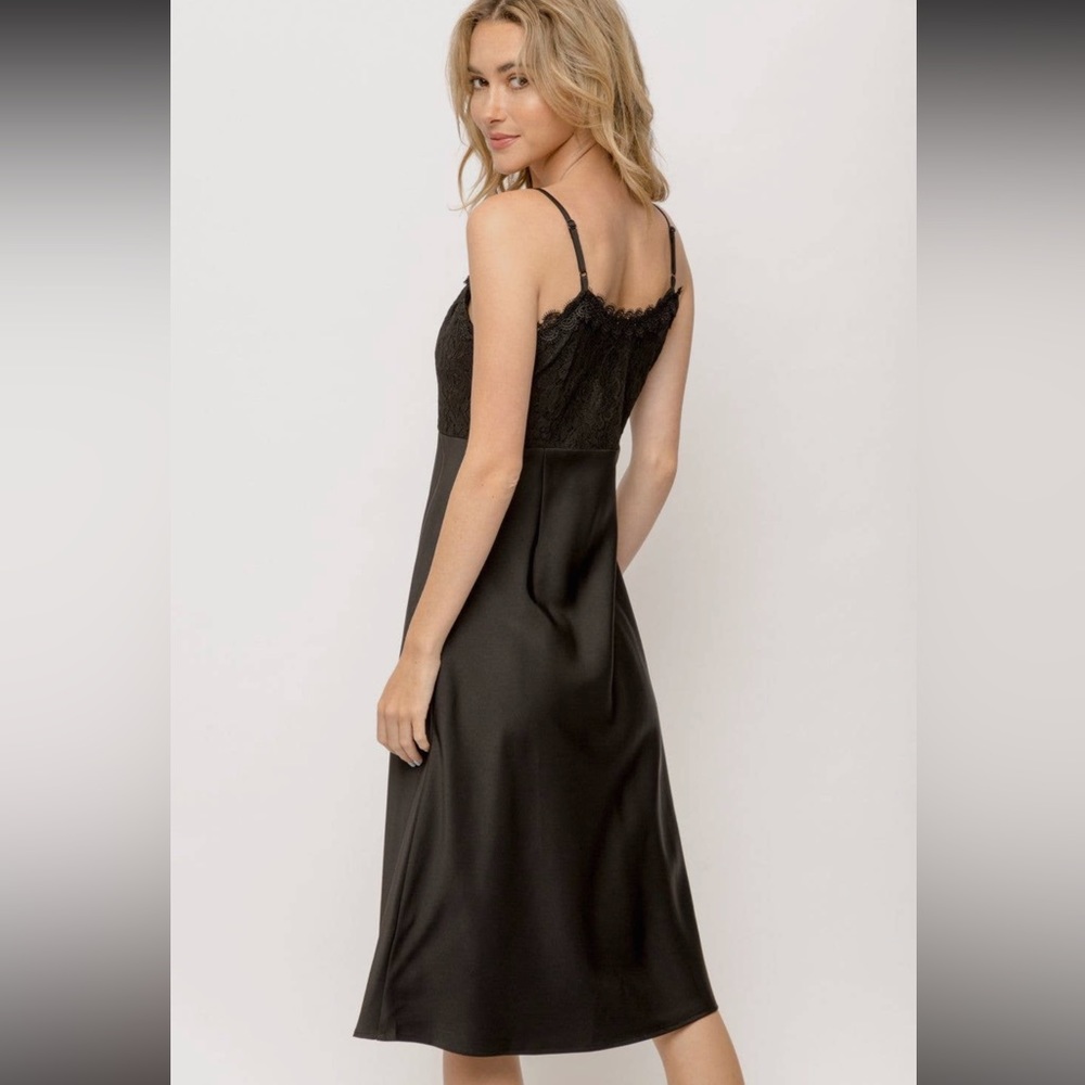 84. Slip Dress Lace Inset Evening Cocktail Black Side Zip S, M & L Available NWT - Picture 2 of 7